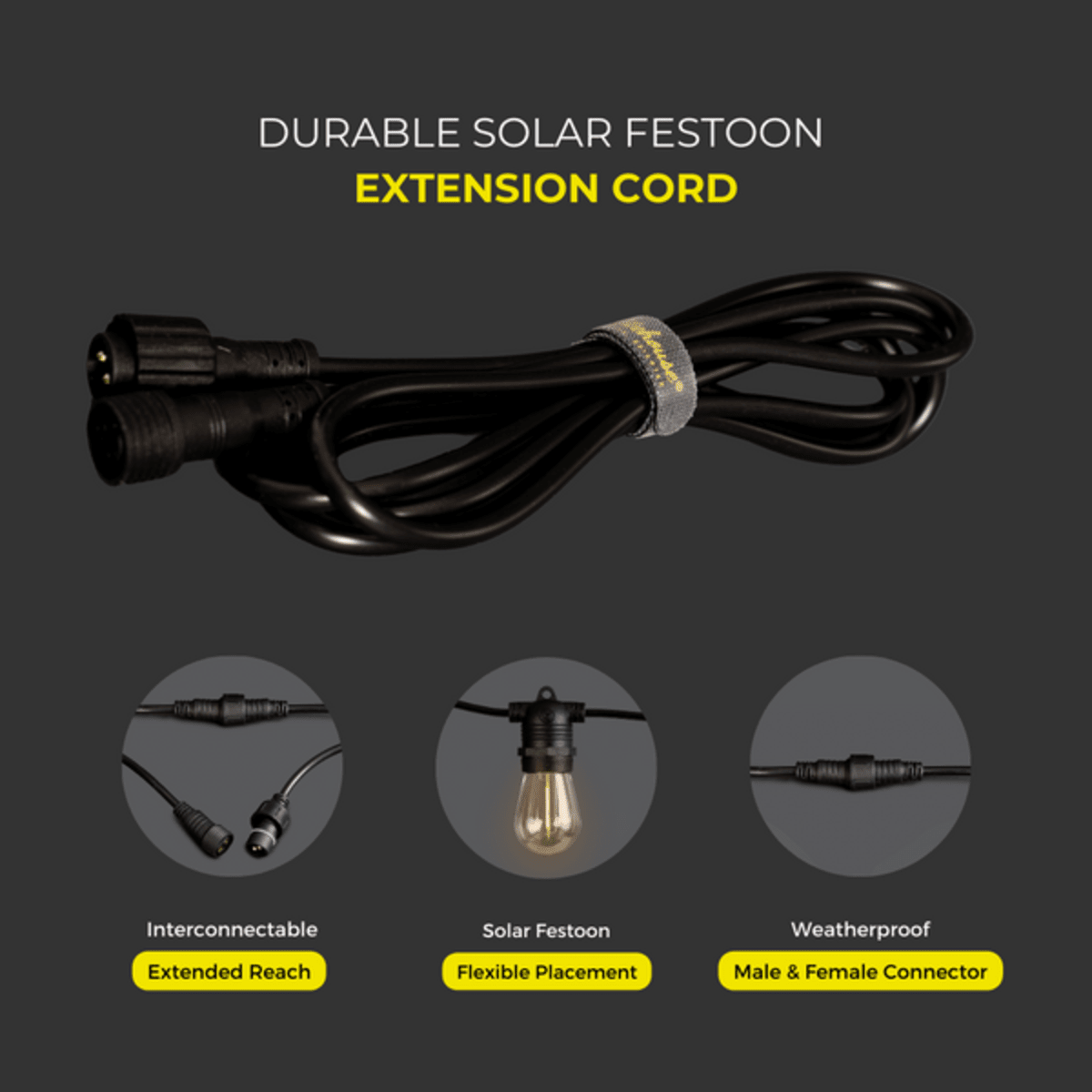 Litehouse 5V Black Solar Festoon Extension Cord