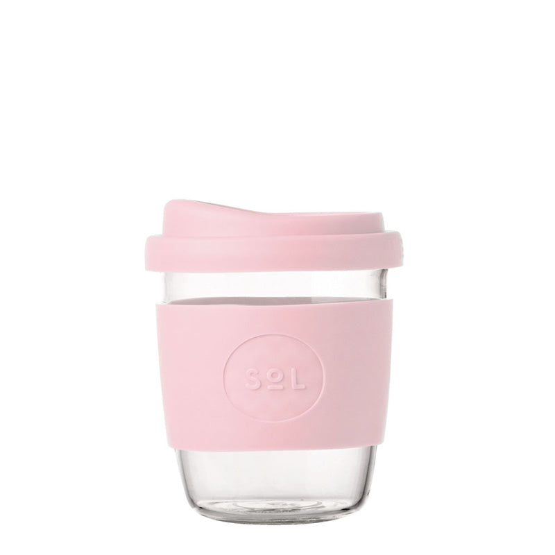 Sol Cup 235ml Glass Cup with Lid & Sleeve - Perfect Pink - Sustainable.co.za