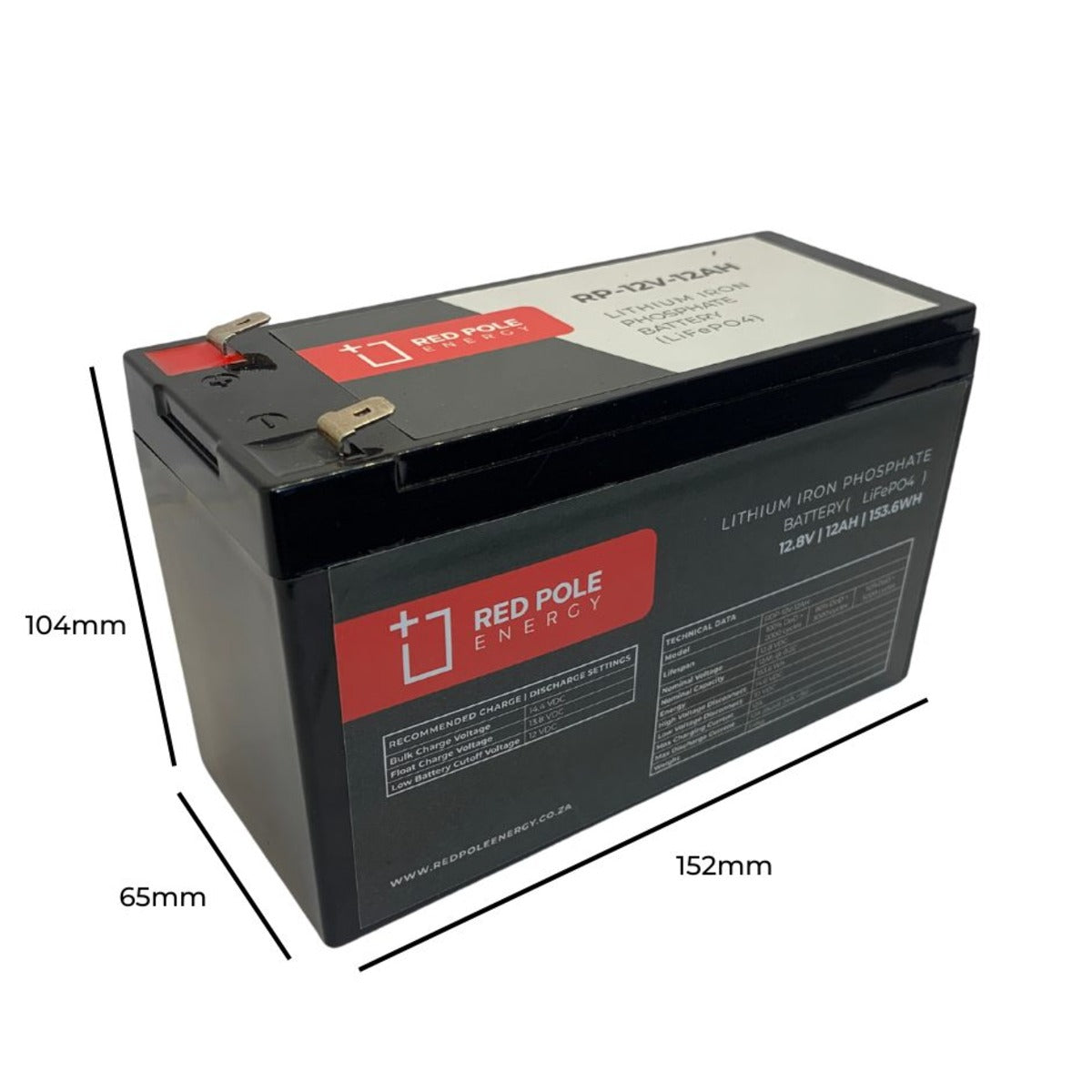 Red Pole Energy 12V 12Ah 153Wh LiFePO4 Battery