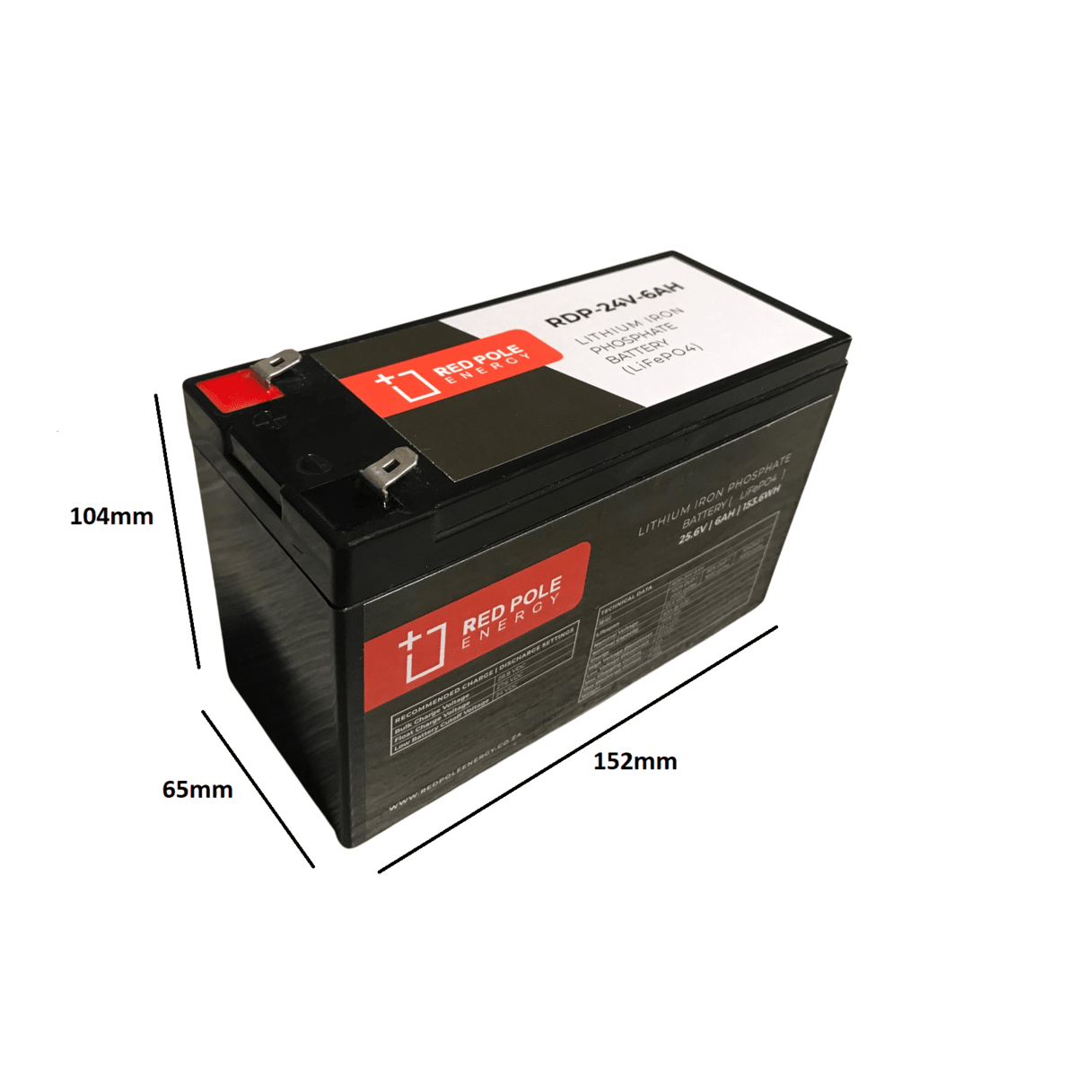 Red Pole Energy 24V 6Ah 153Wh LiFePO4 Battery