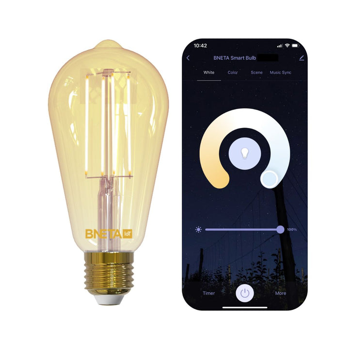 BNETA IoT Smart Filament WiFi Warm/Cool White LED Bulb (ST64W E27) - 4 Pack