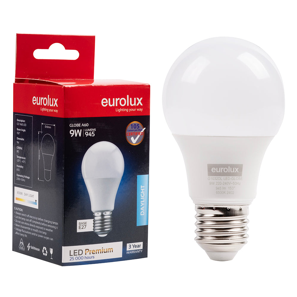 Eurolux G1032DL 9W E27 daylight opal globe LED bulb