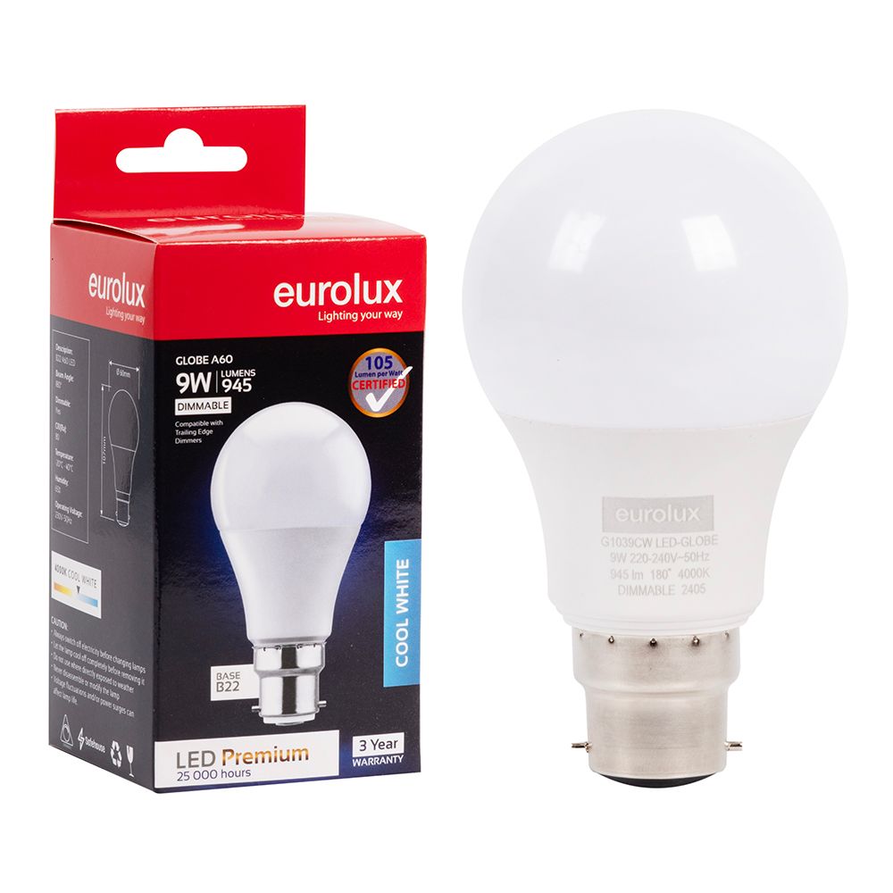 Eurolux G1039CW 9W B22 4000K Dimmable Opal LED Bulb