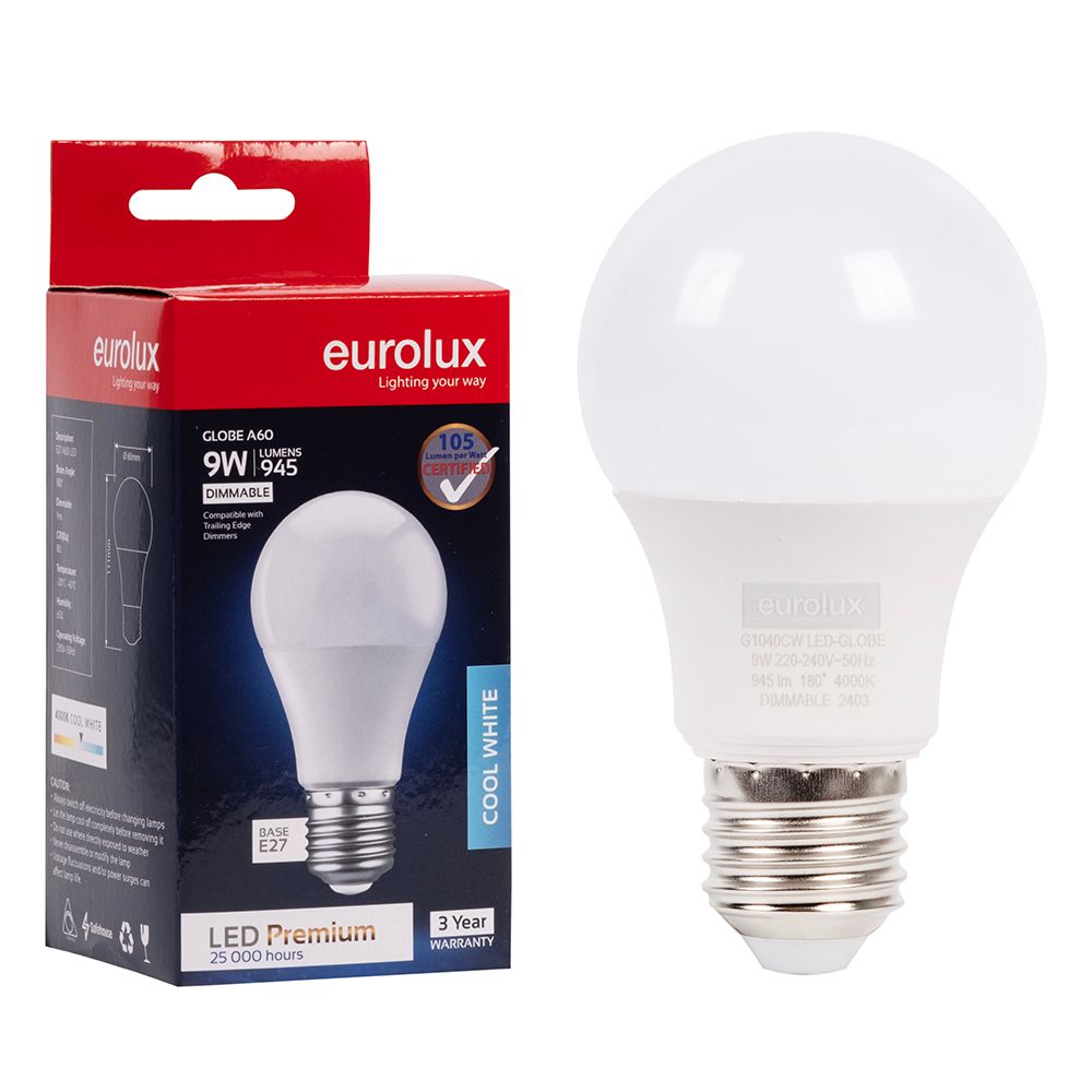 Eurolux G1040CW 9W E27 4000K Dimmable A60 LED Bulb