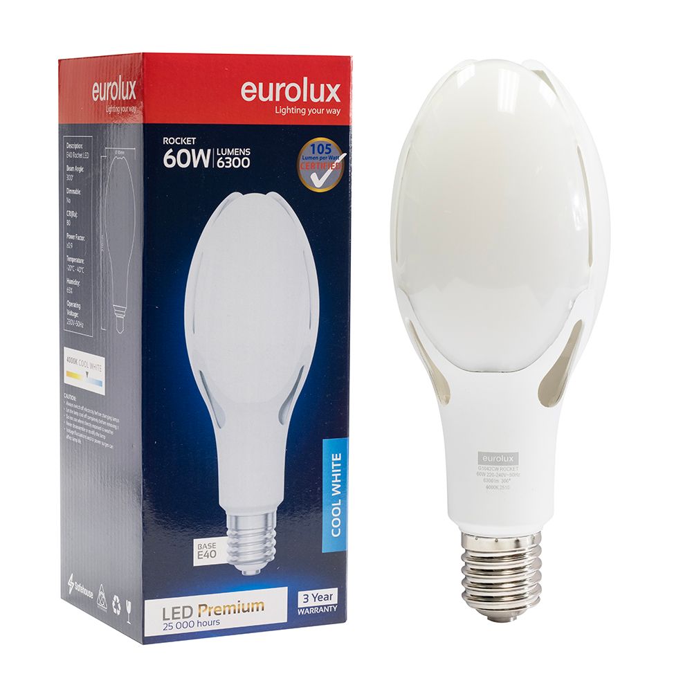 Eurolux G1042CW 60W E40 4000K Rocket LED Bulb