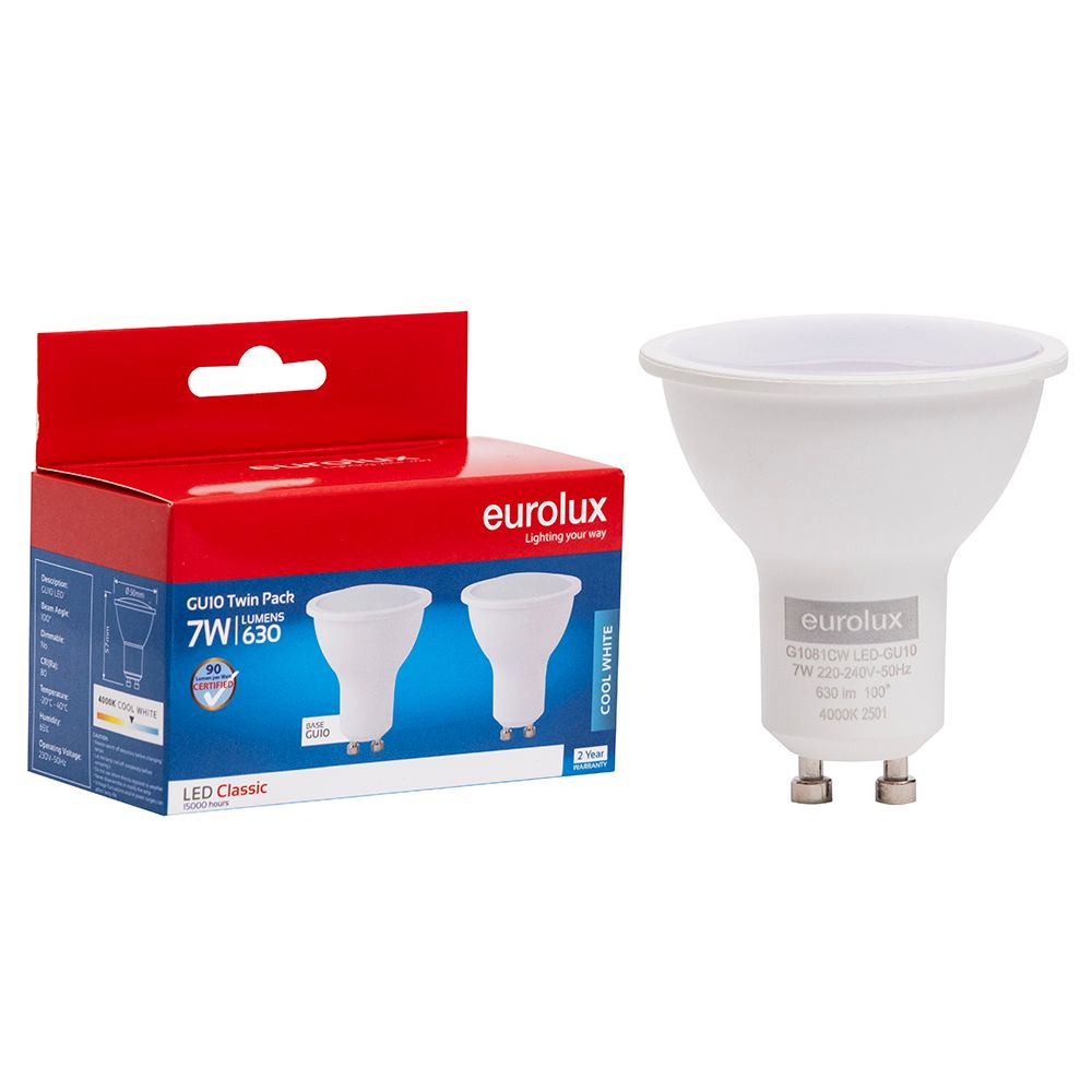 Eurolux G1081CW 7W GU10 4000K LED Twin Pack