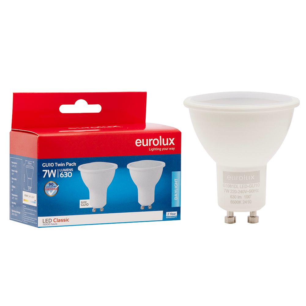 Eurolux G1081DL 7W GU10 6500K LED Twin Pack
