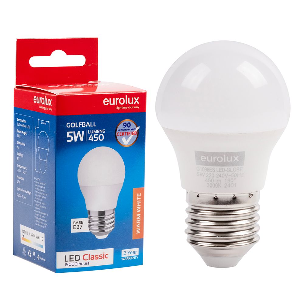 Eurolux G1098ES 5W E27 3000K Golf Ball LED Bulb