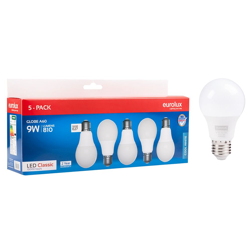 Eurolux G1102ES 9W E27 4000K A60 LED 5 Pack
