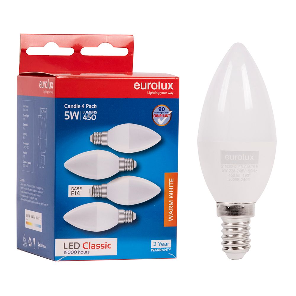 Eurolux G1103SES 5W E14 3000K Candle LED 4 Pack