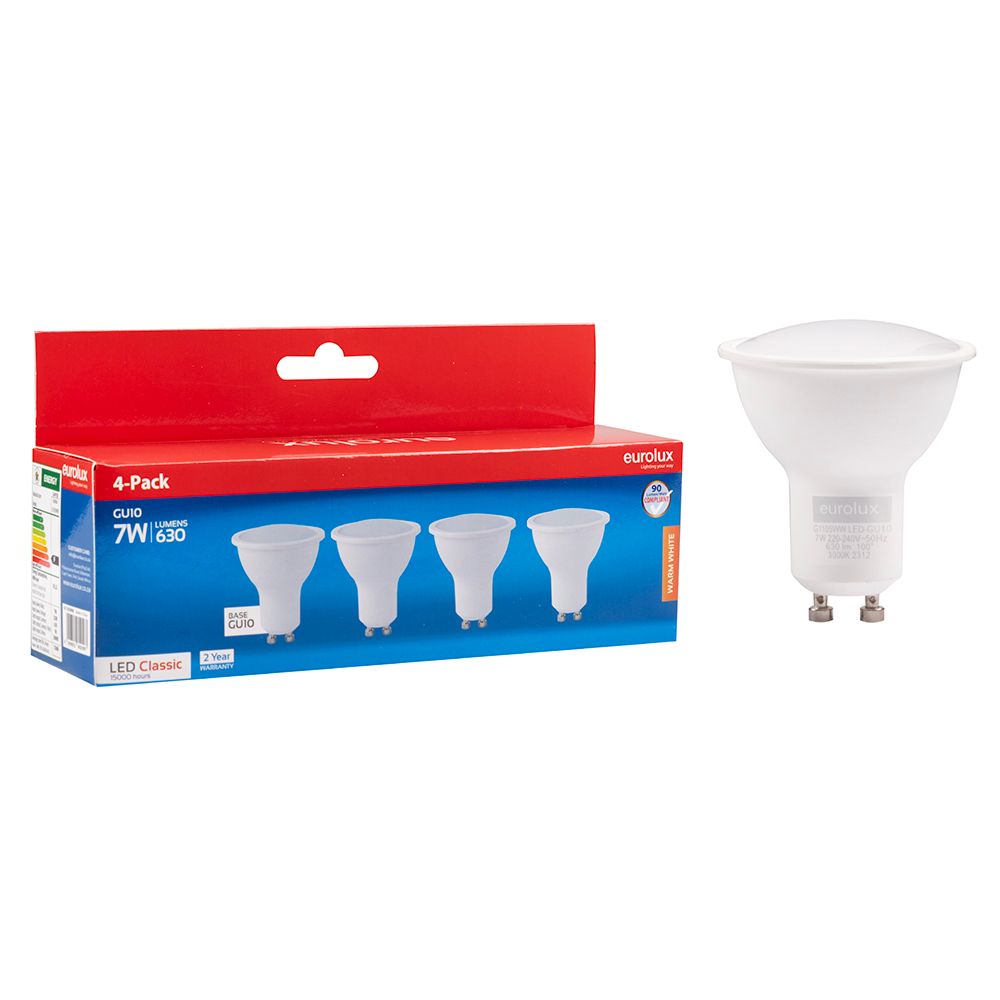 Eurolux G1105WW 7W GU10 3000K LED 4 Pack