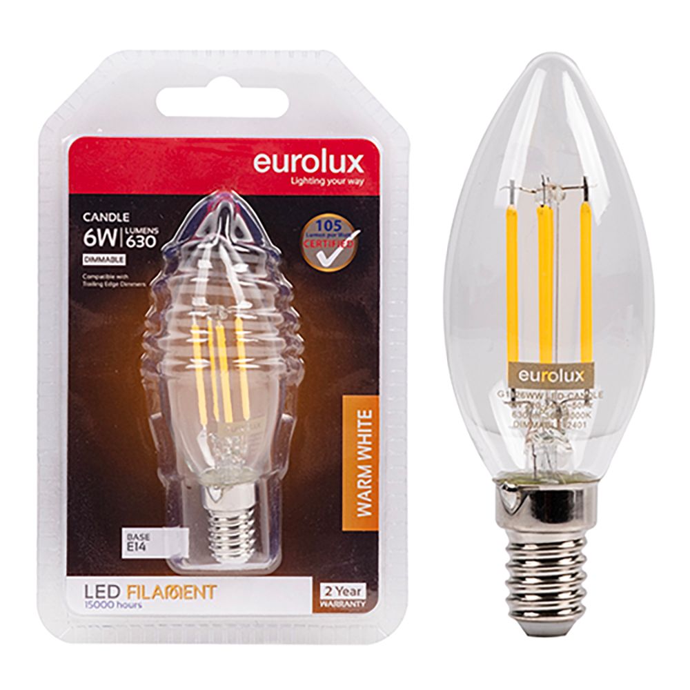 Eurolux G1126WW 5W E14 3000K Dimmable Clear Filament Candle LED Bulb