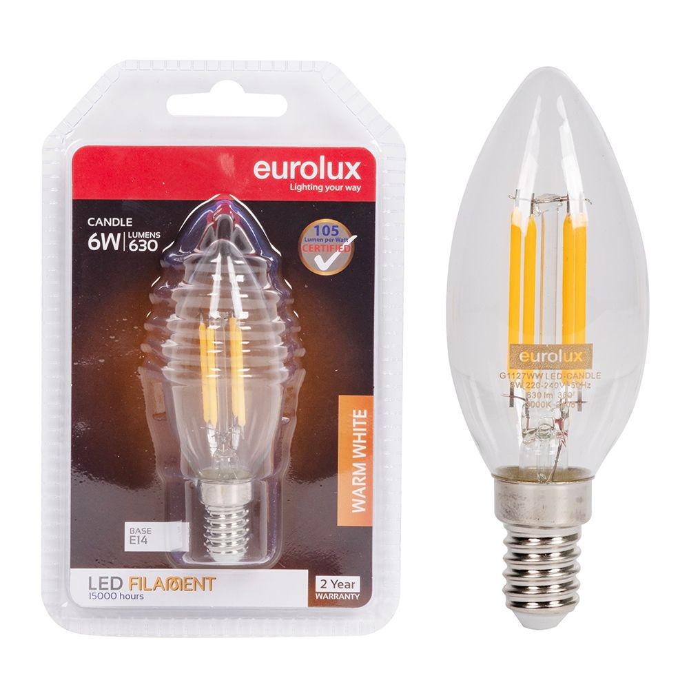 Eurolux G1127WW 6W E14 3000K Clear Filament Candle LED