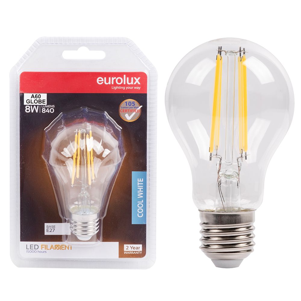 Eurolux G1129ES 8W E27 4000K Clear Filament A60 LED Bulb