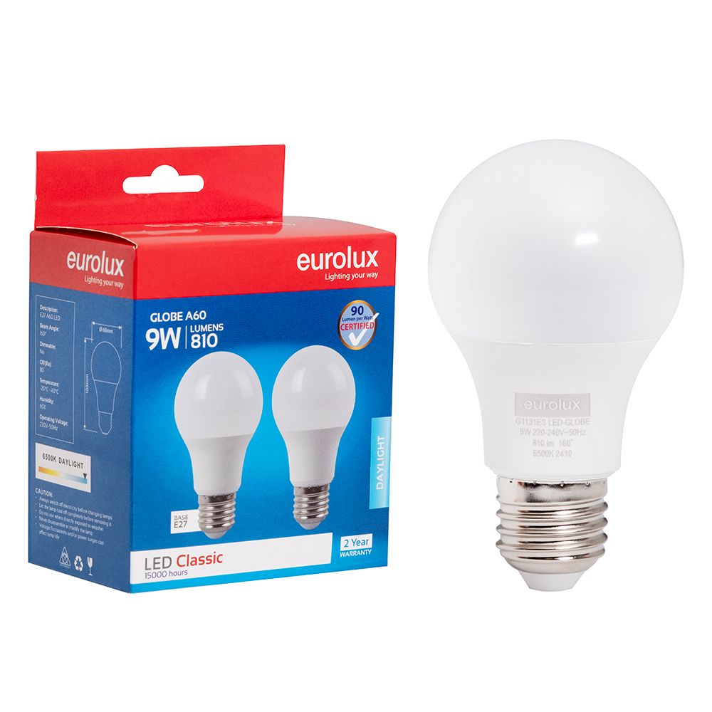 Eurolux G1131ES 9W E27 6500K A60 LED Twin Pack