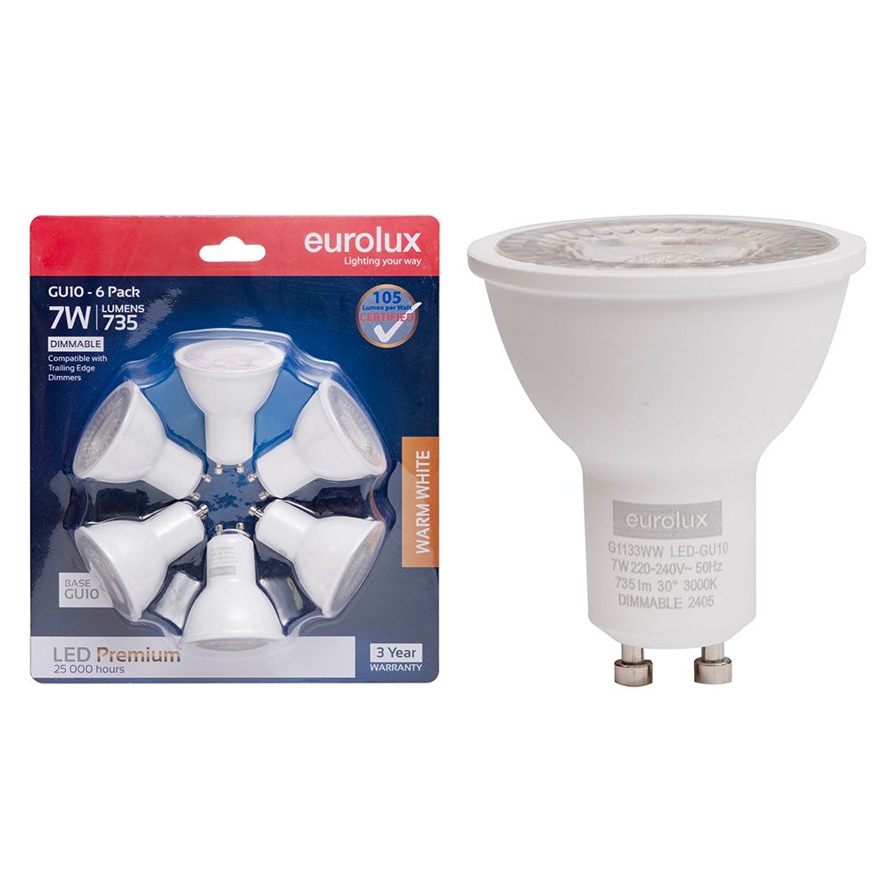 Eurolux G1133WW 7W GU10 3000K Dimmable LED Bulb