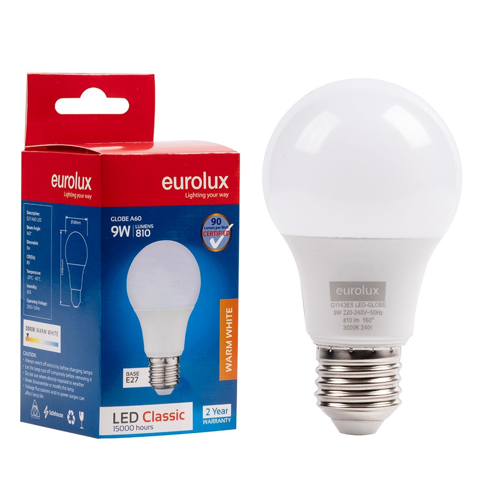 Eurolux G1143ES 9W E27 3000K A60 LED Bulb