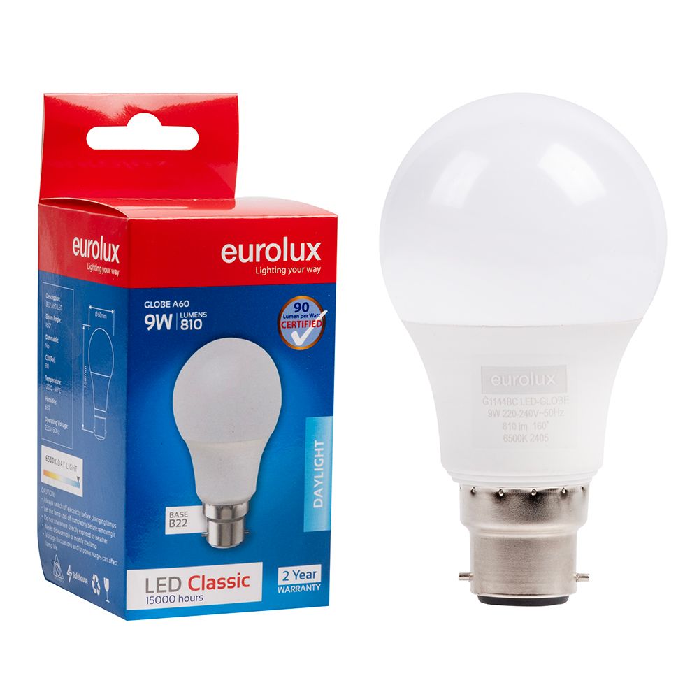 Eurolux G1144BC 9W B22 6500K A60 LED Bulb