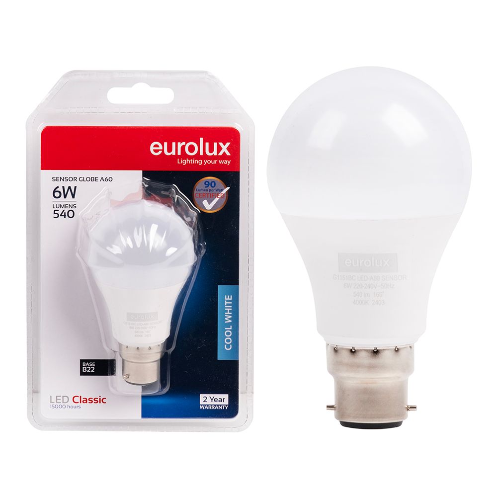 Eurolux G1151BC 6W B22 4000K Day/Night Sensor A60 LED Bulb