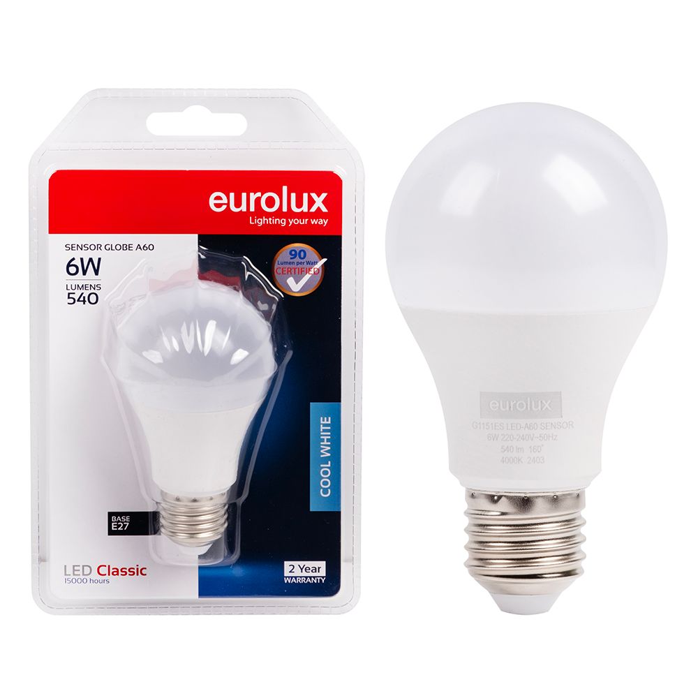 Eurolux G1151ES 6W E27 4000K Day/Night Sensor A60 LED Bulb