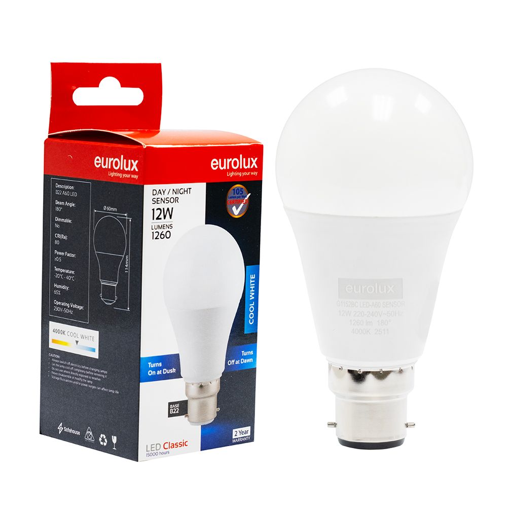 Eurolux G1152BC 12W B22 4000K Day/Night Sensor A60 LED Bulb