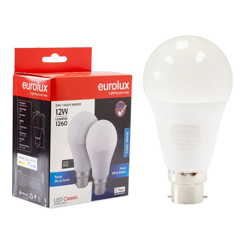 Eurolux G1153BC 12W B22 4000K Day/Night Sensor A60 LED Twin Pack