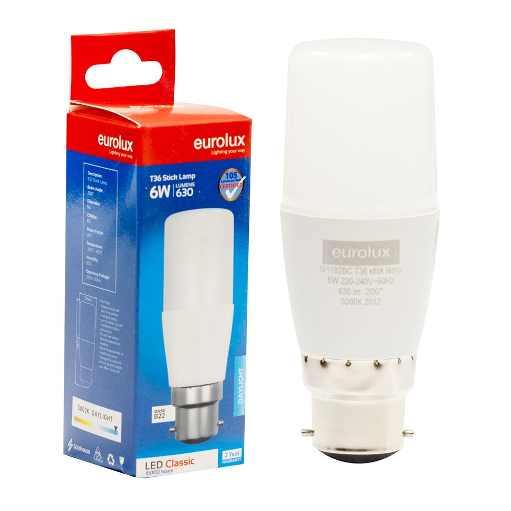 Eurolux G1182BC 6W B22 5000K Stick LED Bulb