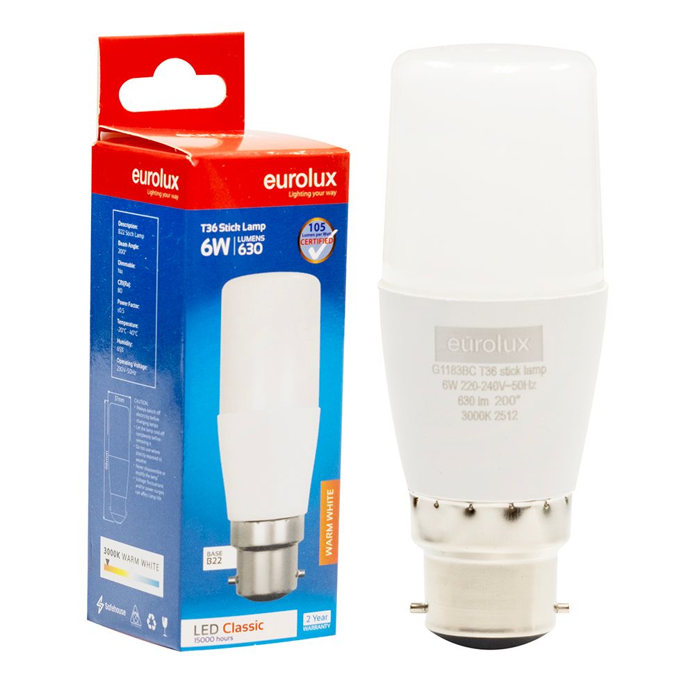 Eurolux G1183BC 6W B22 3000K Stick LED Bulb