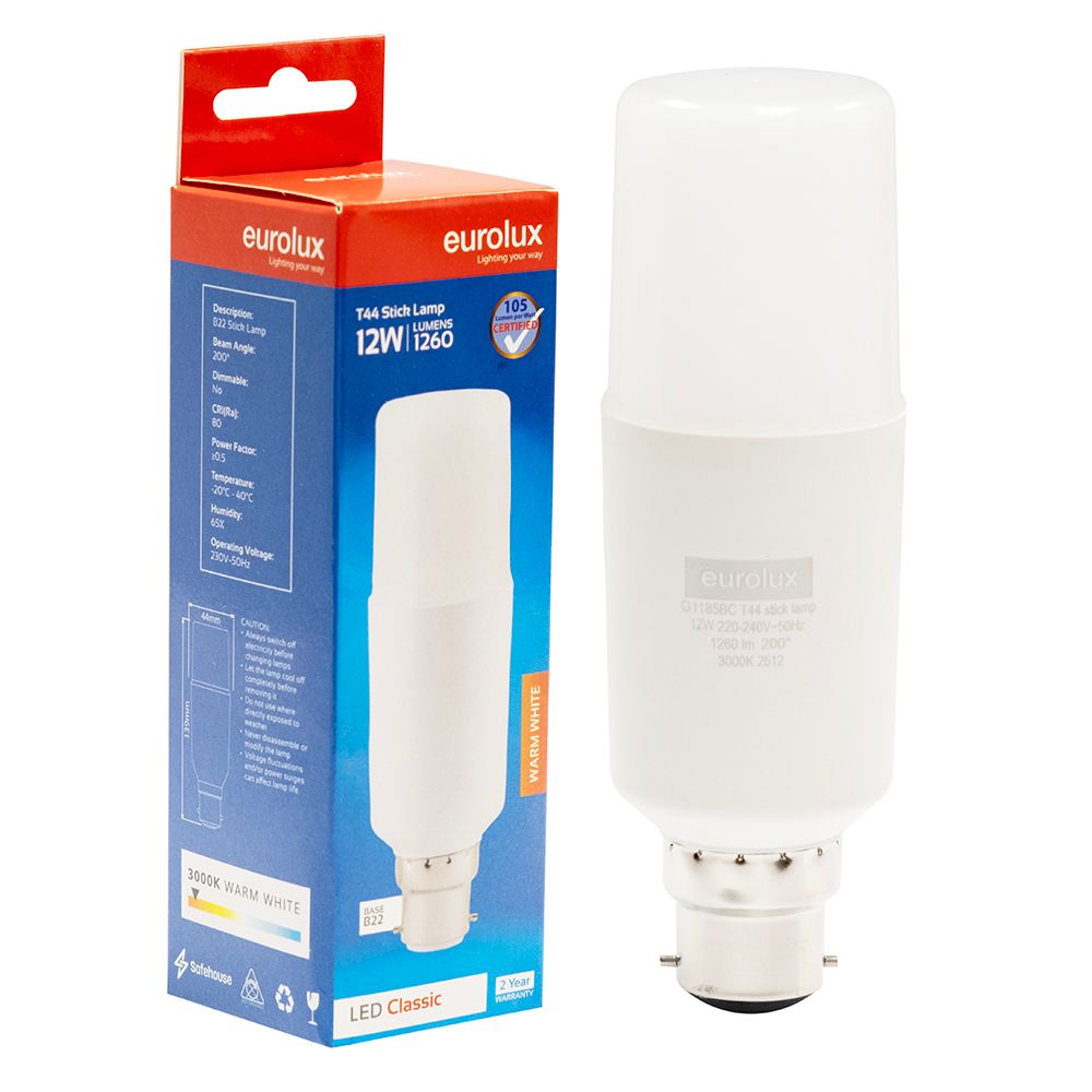 Eurolux G1185BC 12W B22 3000K Stick LED Bulb