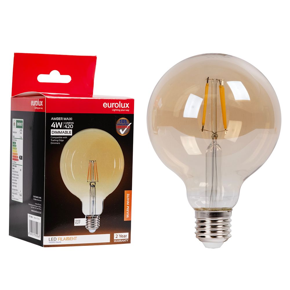 Eurolux G1196A 4W E27 2700K Dimmable G95 Amber Filament LED Bulb