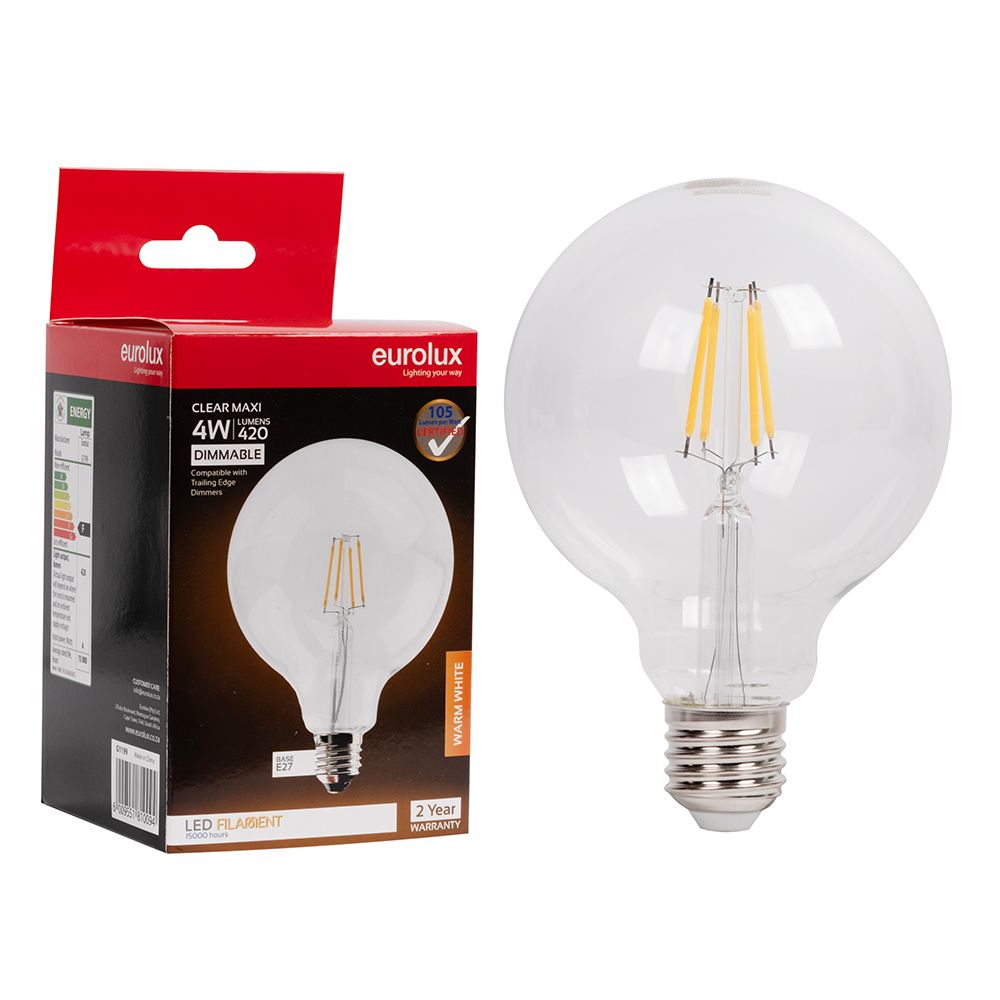 Eurolux G1199 4W E27 3000K Dimmable G95 Filament LED Bulb