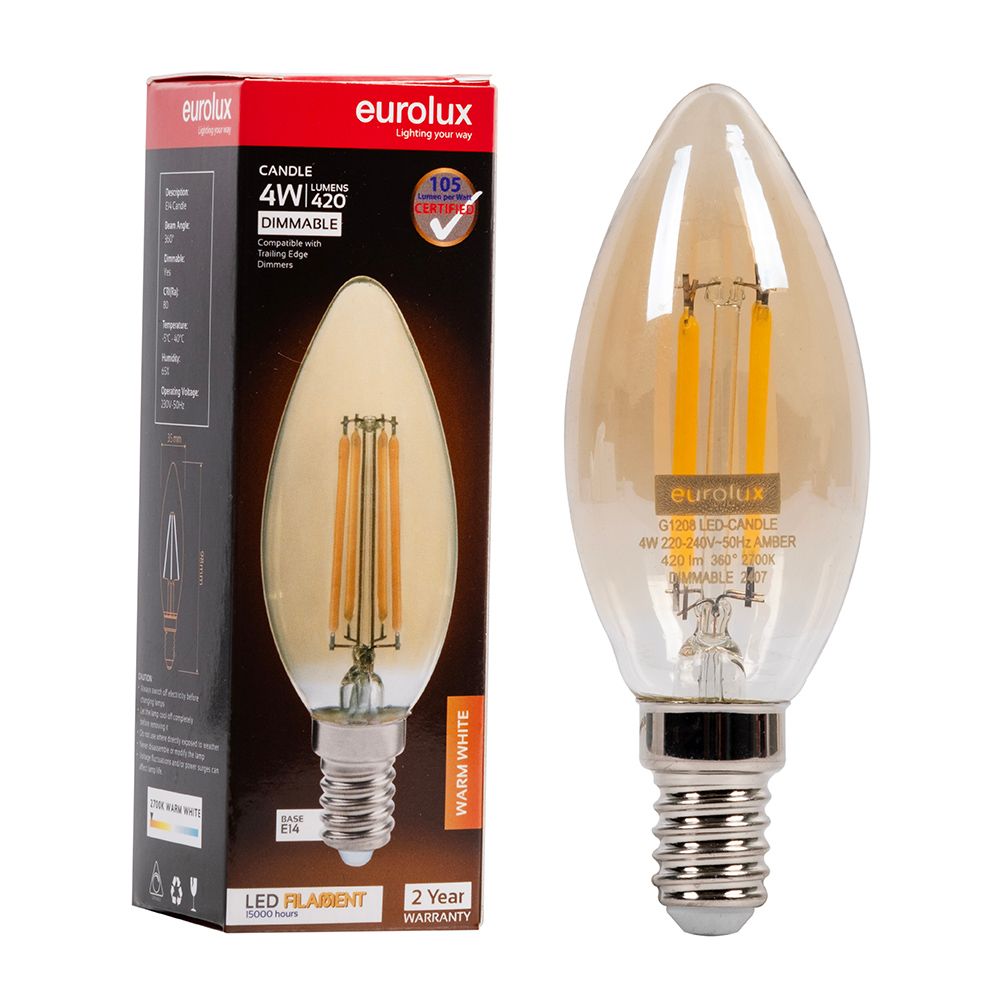 Eurolux G1208 4W E14 2700K Dimmable Amber Candle Filament LED Bulb