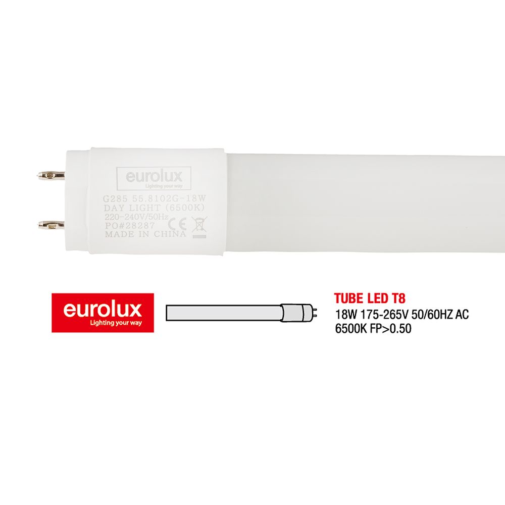 Eurolux G285 18W G13 6500K 4ft T8 LED Glass Tube