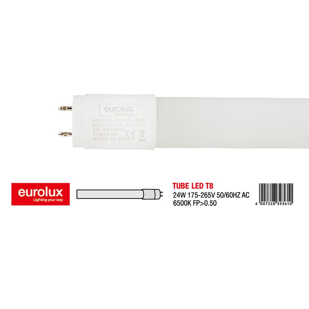Eurolux G286 24W G13 6500K 5ft T8 LED Glass Tube