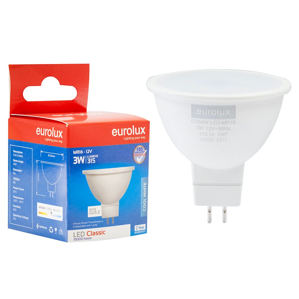 Eurolux G334W 3W GU5.3 4000K MR16 LED