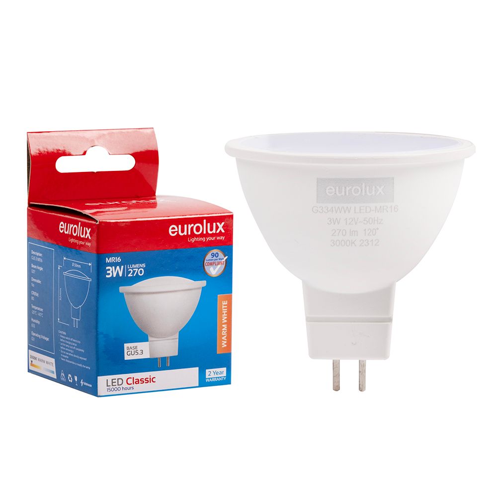 Eurolux G334WW 3W GU5.3 3000K MR16 LED