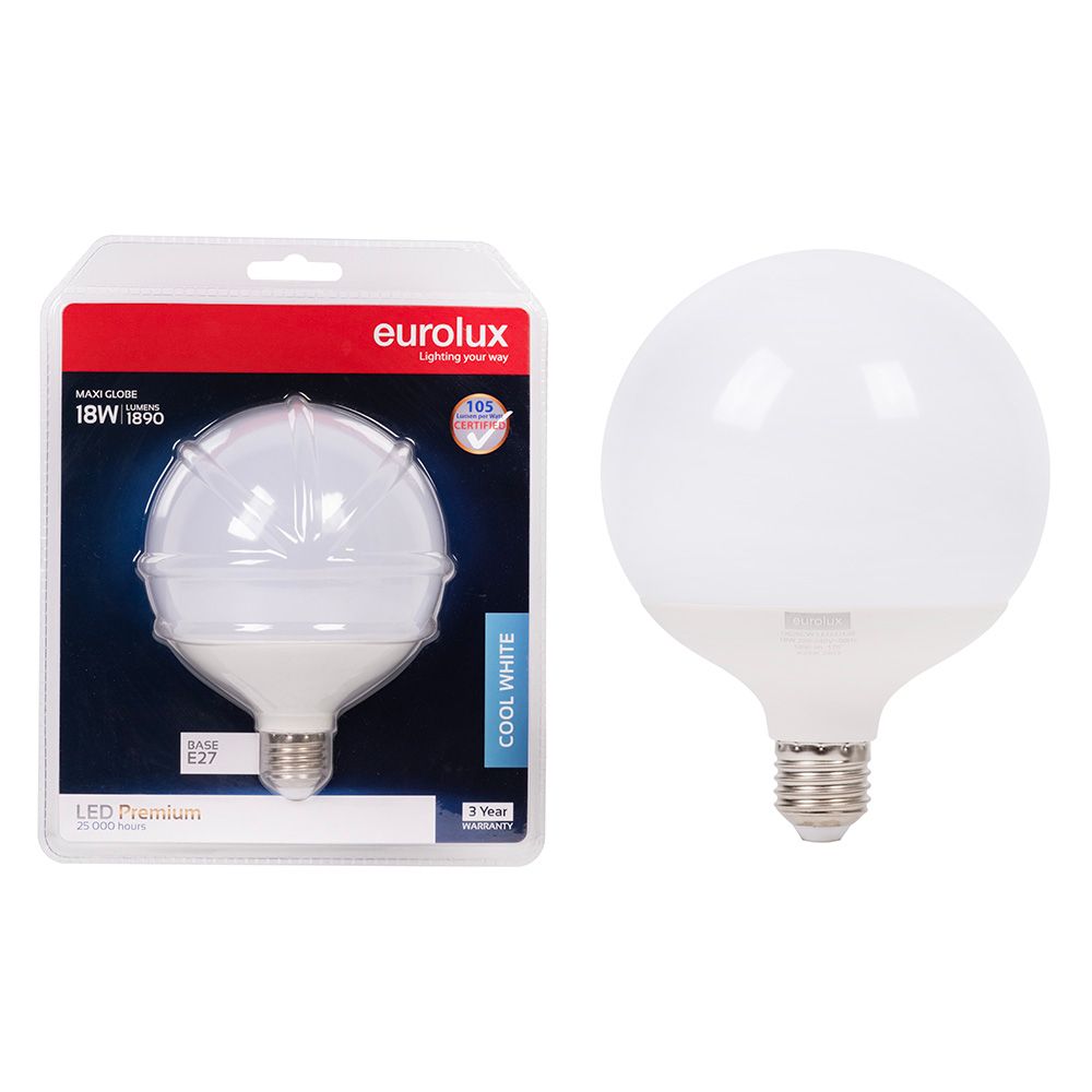 Eurolux G626CW Cool White E27 18W Opal Maxi Globe LED