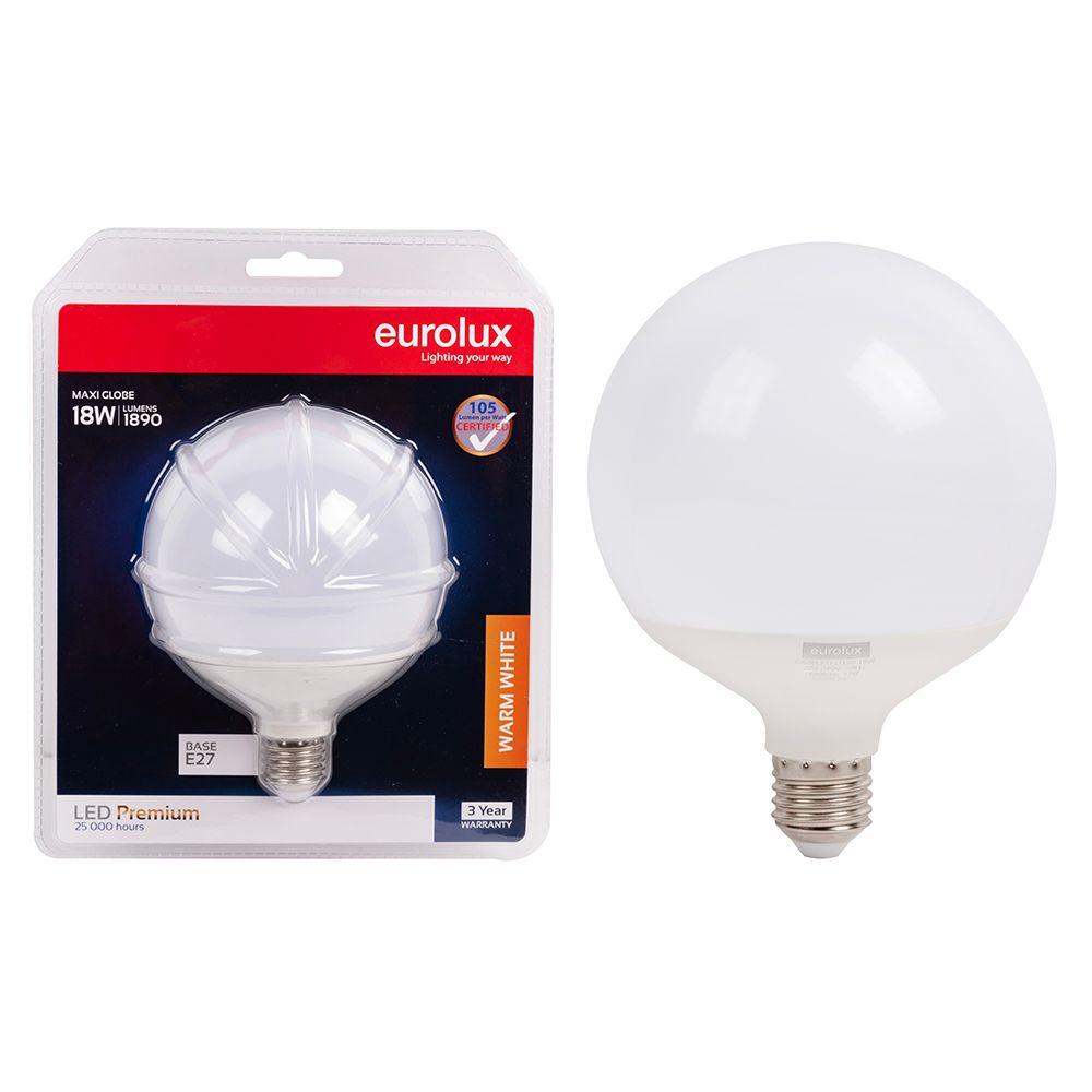 Eurolux G626LED 18W E27 3000K Opal Maxi Globe LED Bulb