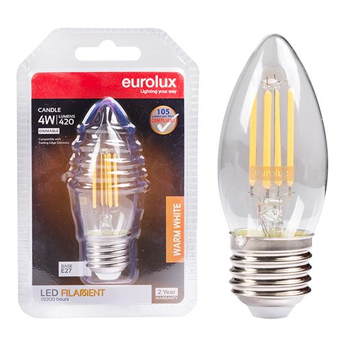 Eurolux G639ES Warm White E27 4W Dimmable Clear Filament Candle LED