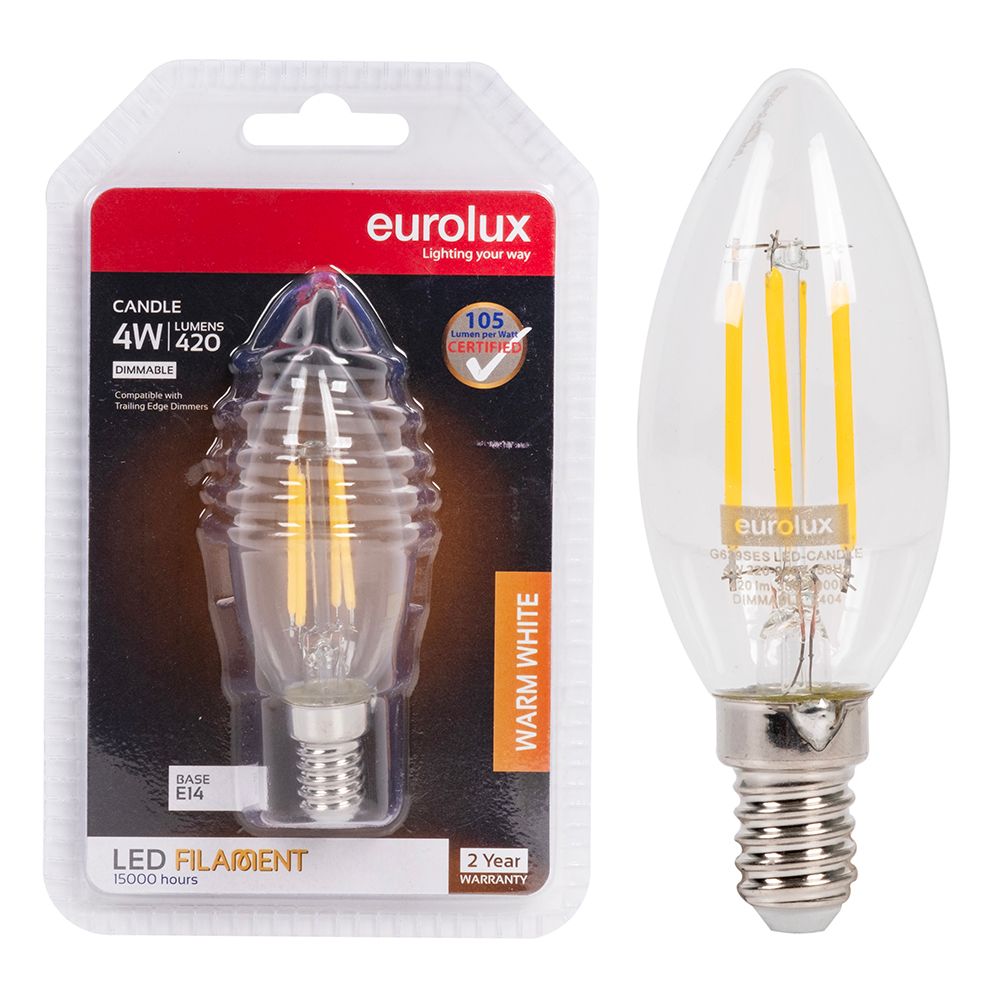 Eurolux G639SES 4W E14 3000K Dimmable Clear Filament Candle LED