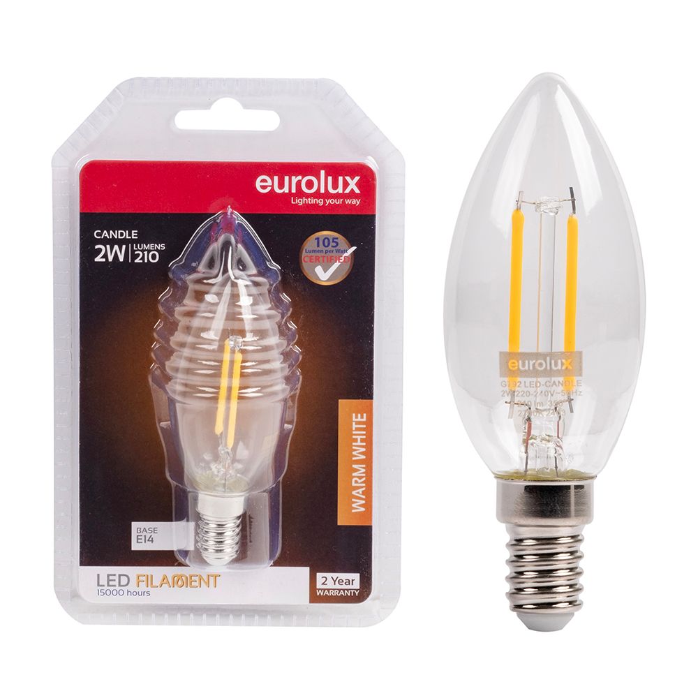 Eurolux G792 2W E14 2700K Clear Filament Candle LED