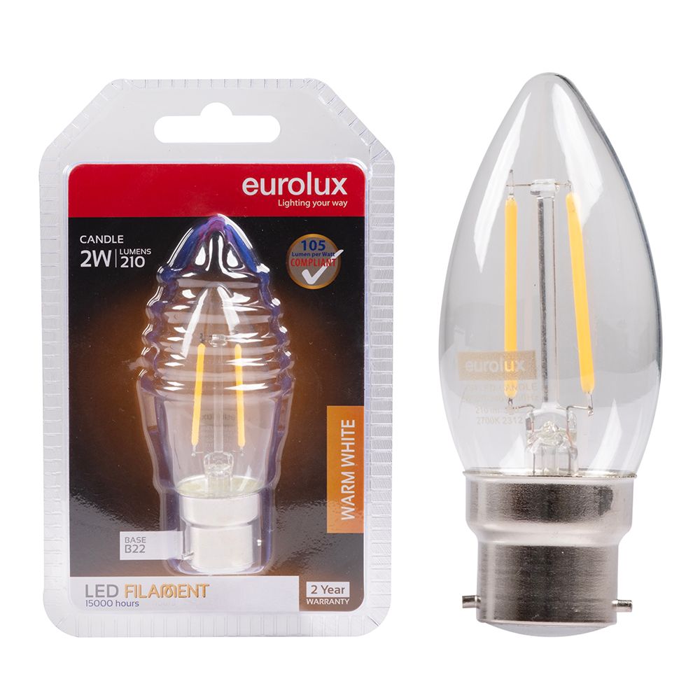 Eurolux G794 2W B22 2700K Clear Filament Candle LED