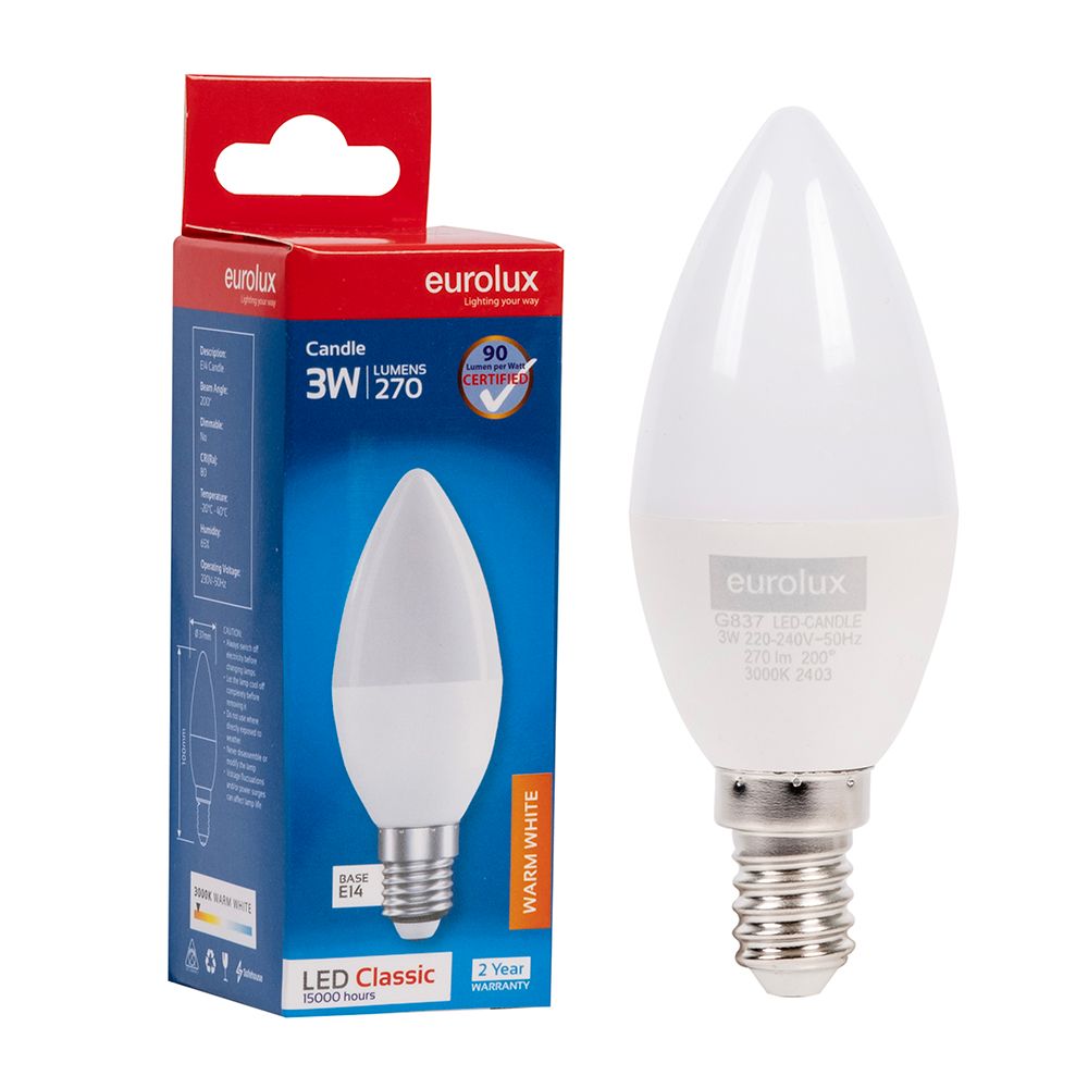 Eurolux G837 3W E14 3000K Opal Candle LED