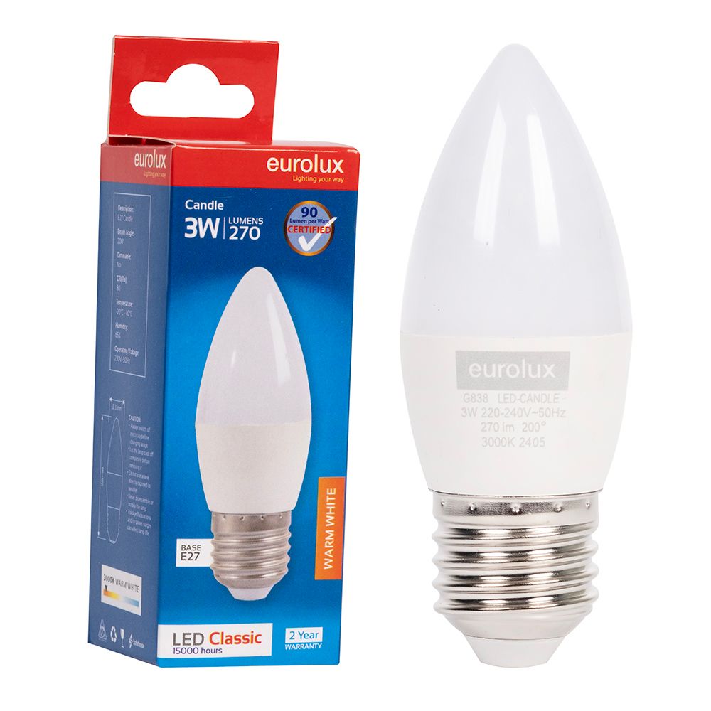 Eurolux G838 3W E27 3000K Opal Candle LED