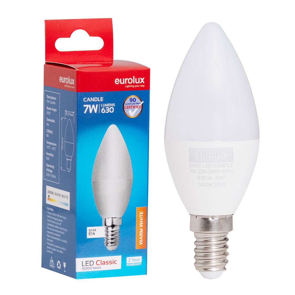 Eurolux G932 7W E14 3000K Opal Candle LED