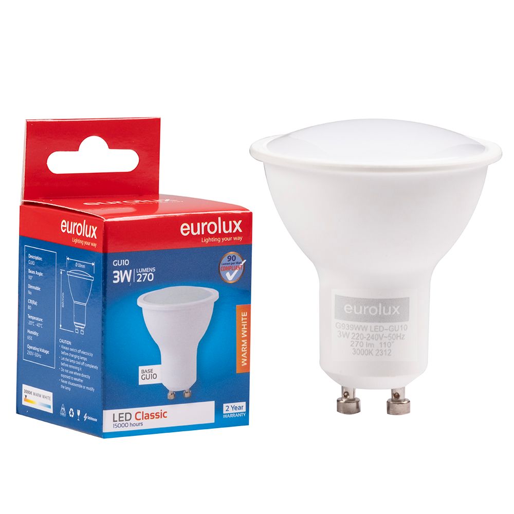 Eurolux G939WW 3W GU10 3000K Frosted LED