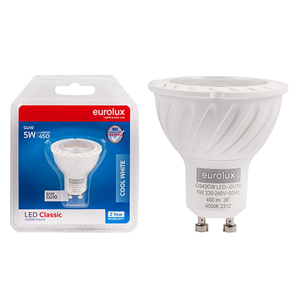 Eurolux G942CW 5W GU10 4000K Clear Lens LED Bulb