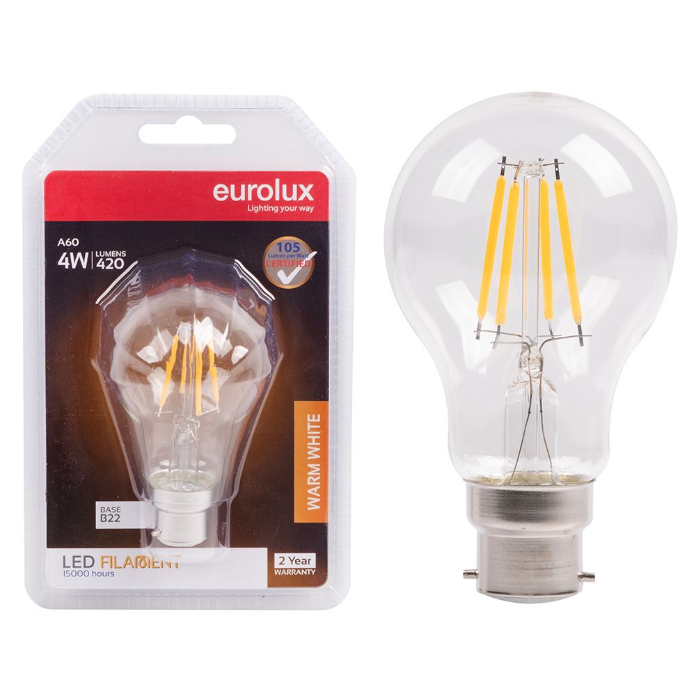Eurolux G958 4W B22 3000K Clear Filament Globe LED