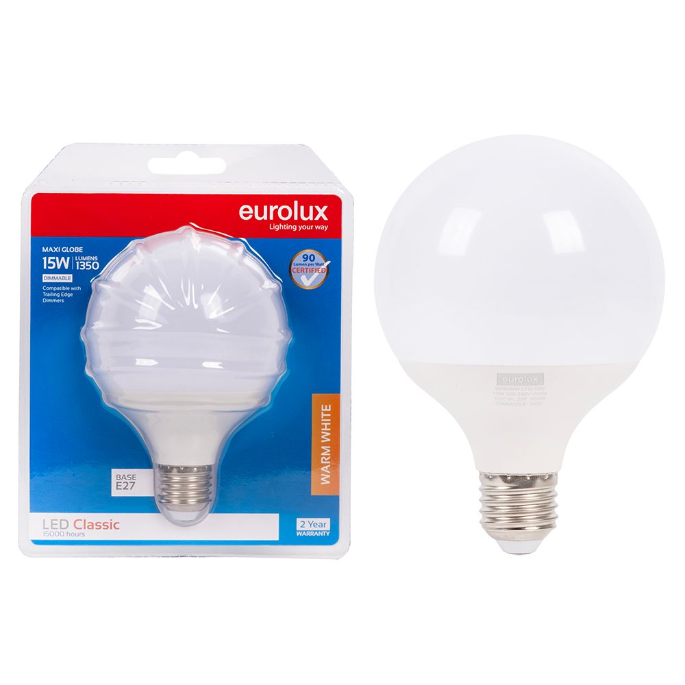 Eurolux G990WW 15W E27 3000K Dimmable Maxi Globe LED