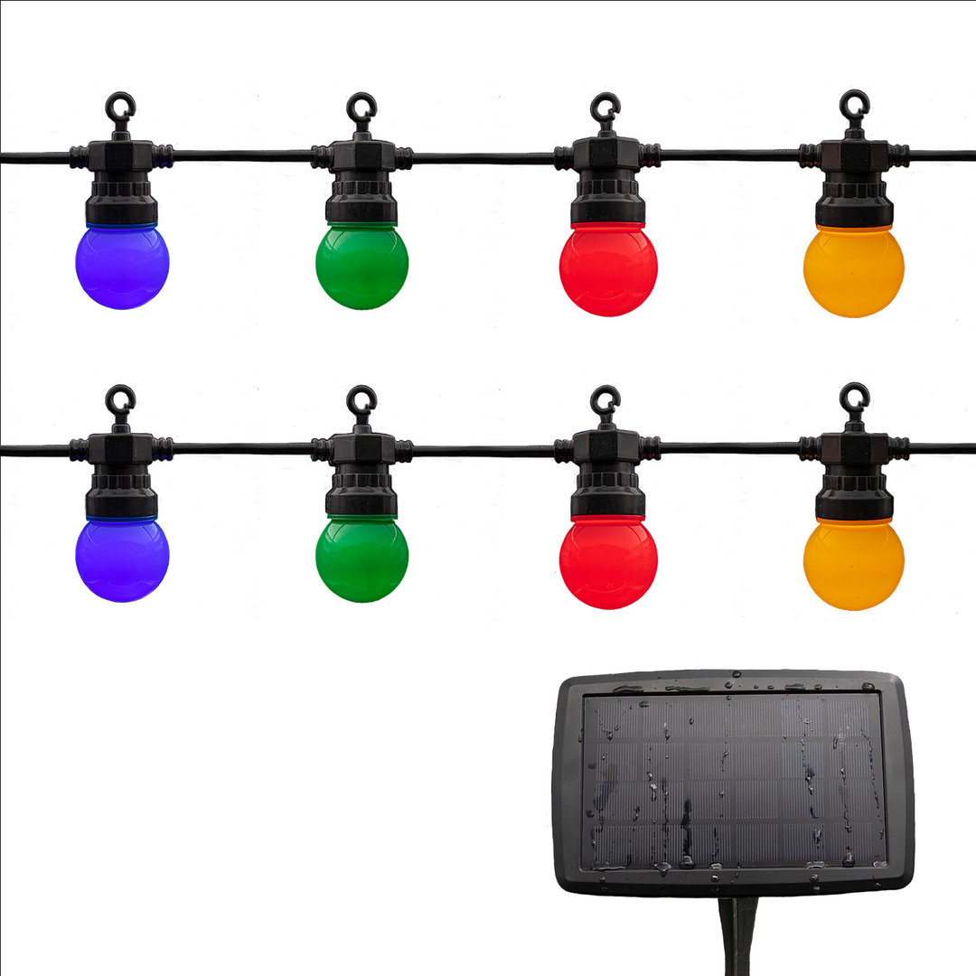 Stellar Lighting 10m Solar 10 Multi-Colour LED Festoon Bulb String Lights